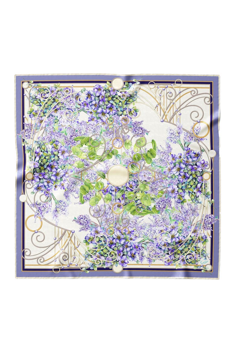 Lilac Garden - Hand Rolled Silk Foulard for Women, Main, color, Purple