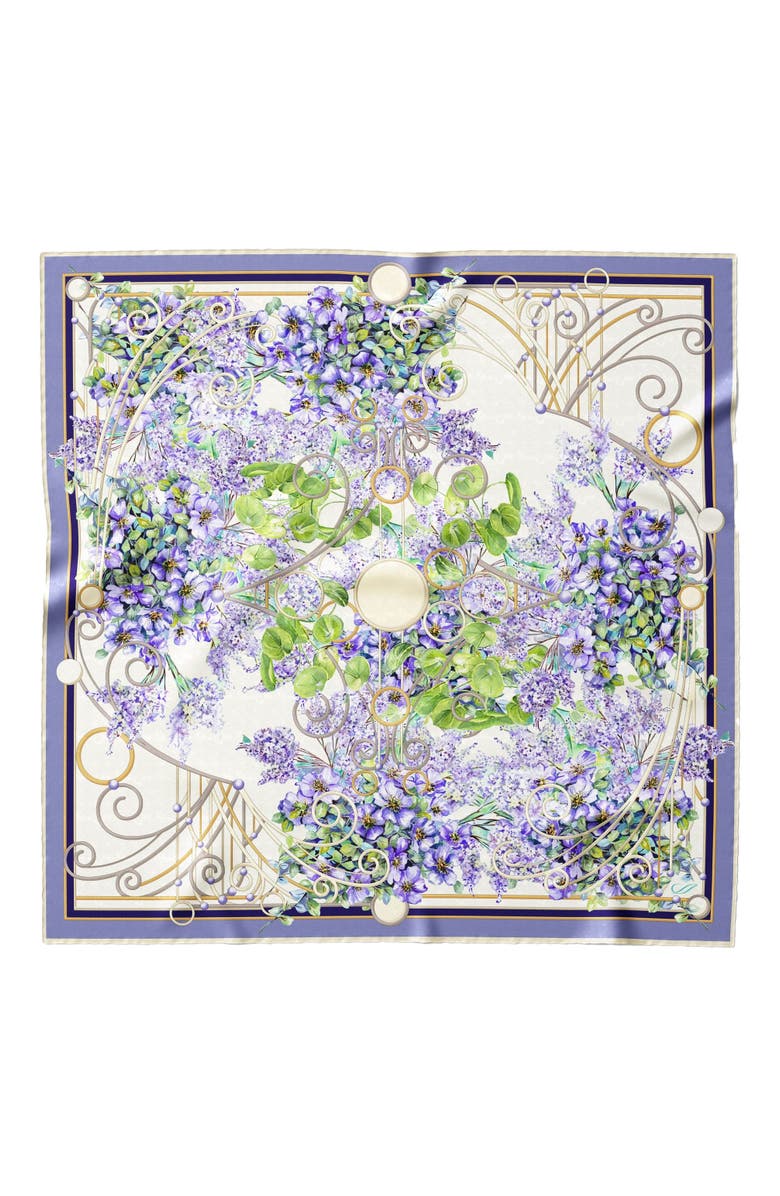 Elizabetta Lilac Garden - Hand Rolled Silk Foulard for Women, Main, color, Purple