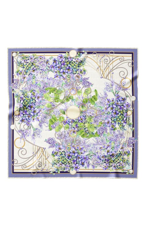 Lilac Garden - Hand Rolled Silk Foulard for Women