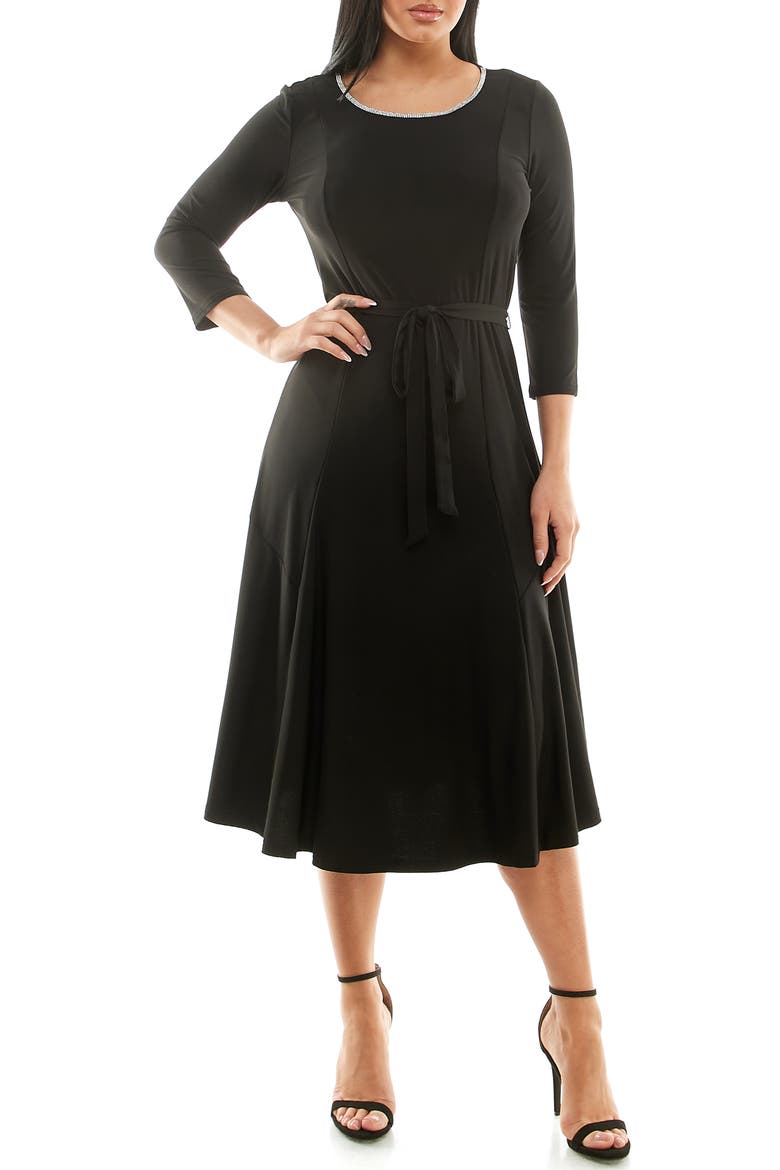 Sylvia Crystal Embellished Fit & Flare Dress, Main, color, BLACK