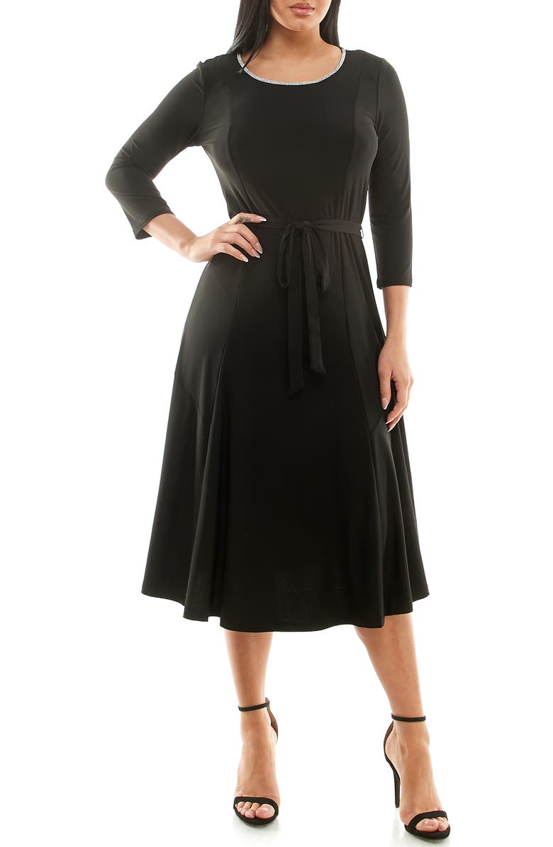 Nina Leonard Sylvia Crystal Embellished Fit & Flare Dress, Main, color, Black