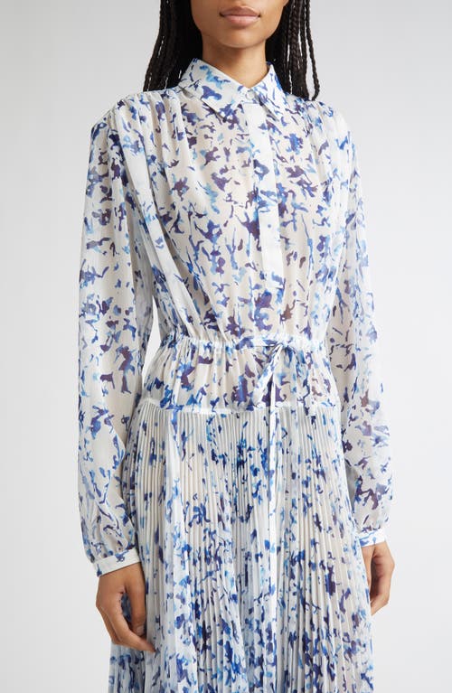Proenza Schouler Jones Long Sleeve Pleated Crinkle Chiffon Shirtdress In Multi