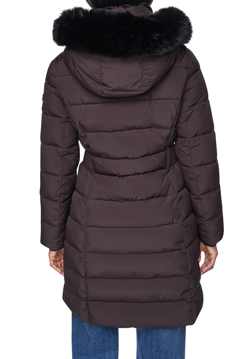 Hooded Puffer Coat with Faux Fur Trim, Alternate, color, BITTER