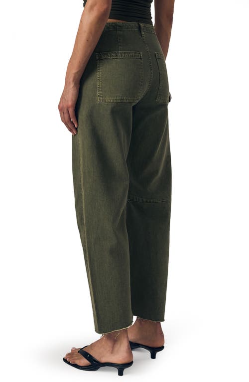 Le Jean Raw Hem Barrel Utility Jeans In Green