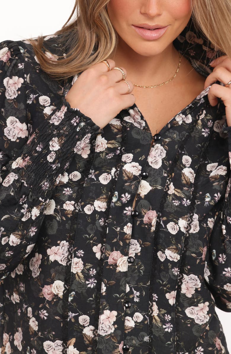 Petal & Pup Parsons Floral Lace Trim Button-Up Shirt, Alternate, color, Dark Floral