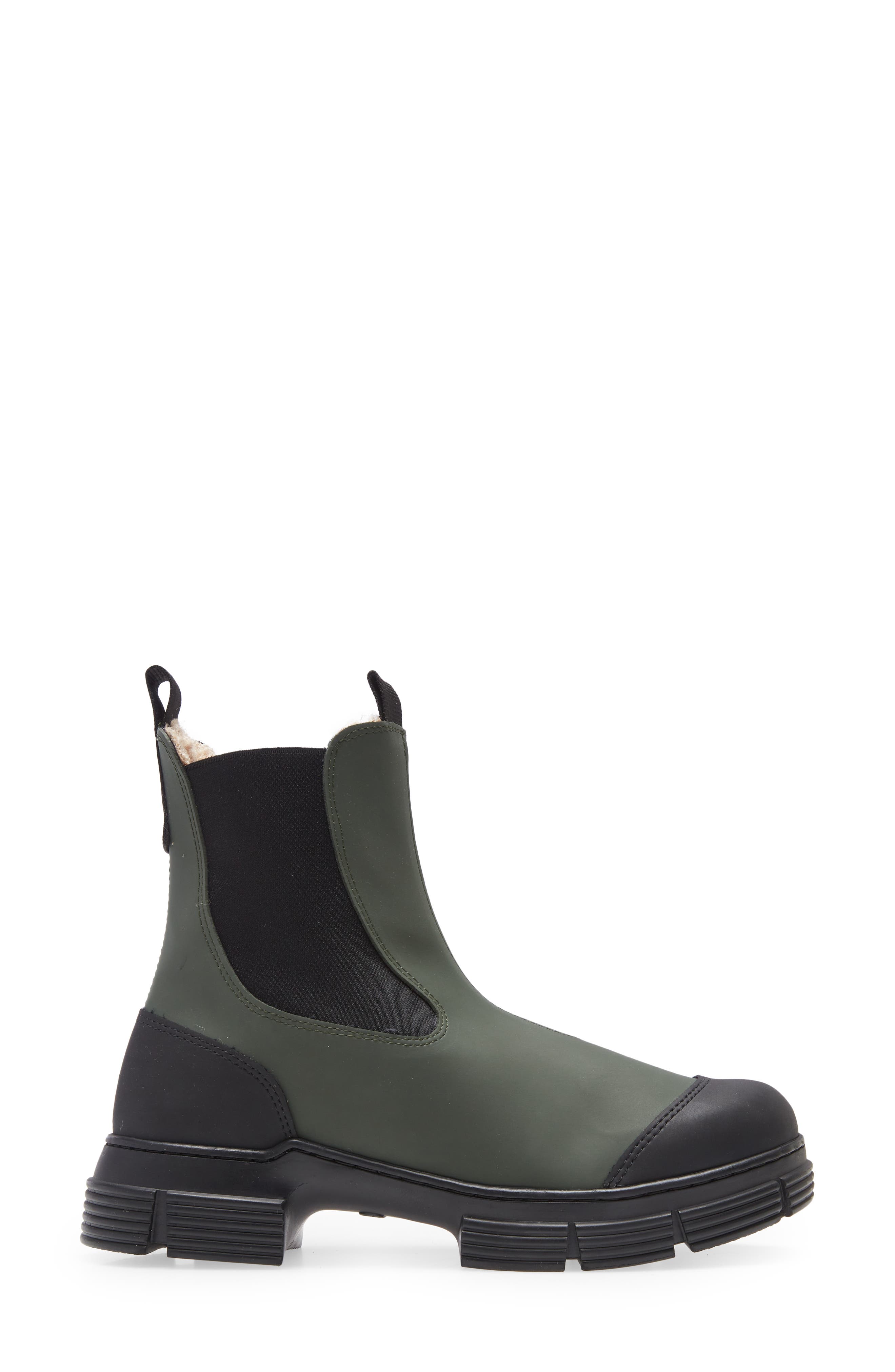 Ganni Faux Fur Lined & Recycled Rubber Chelsea Boot, Alternate, color, 