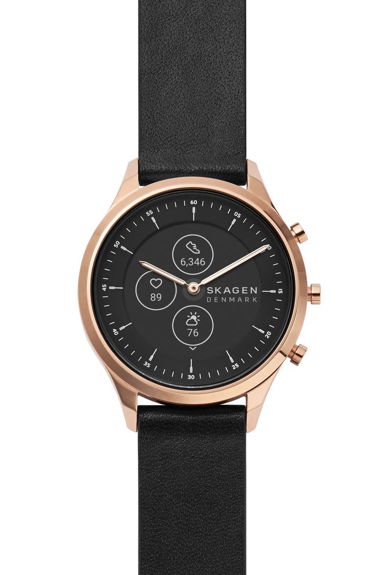 Jorn Hybrid HR Leather Strap Smart Watch, 38mm, Main, color, BLACK