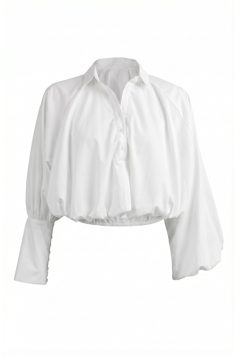 Long Sleeve Cropped Elastic Hem Blouse, Alternate, color, White