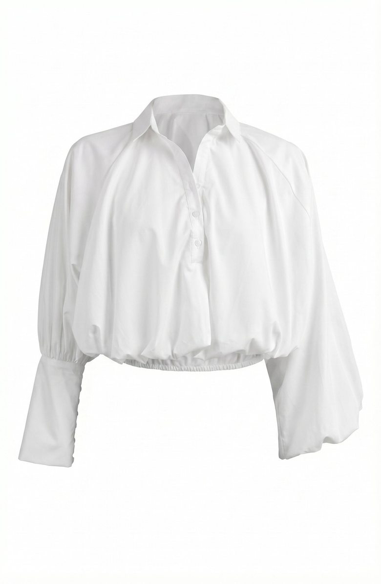 Modenaire Long Sleeve Cropped Elastic Hem Blouse, Alternate, color, White