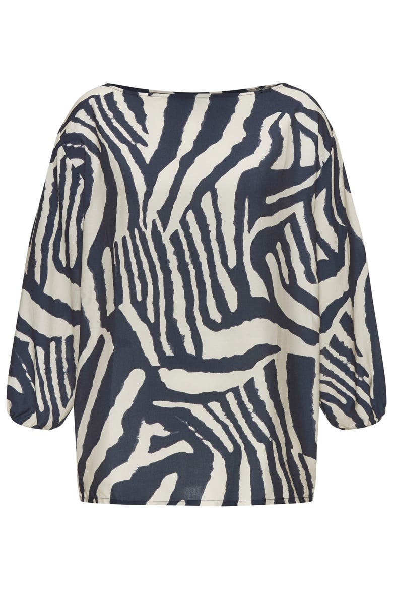 Boat Neck Balloon Sleeve Blouse, Alternate, color, Ivory Navy