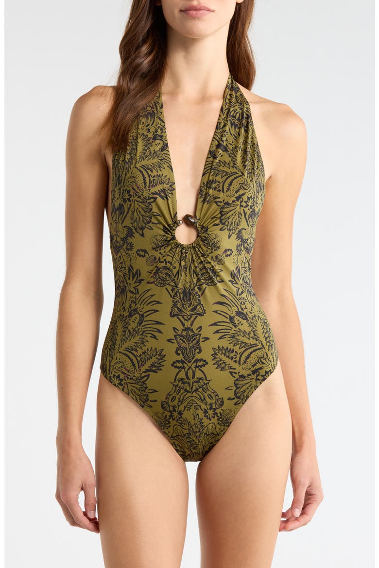 Milos One-Piece Swimsuit, Main, color, OLIVE FLORA