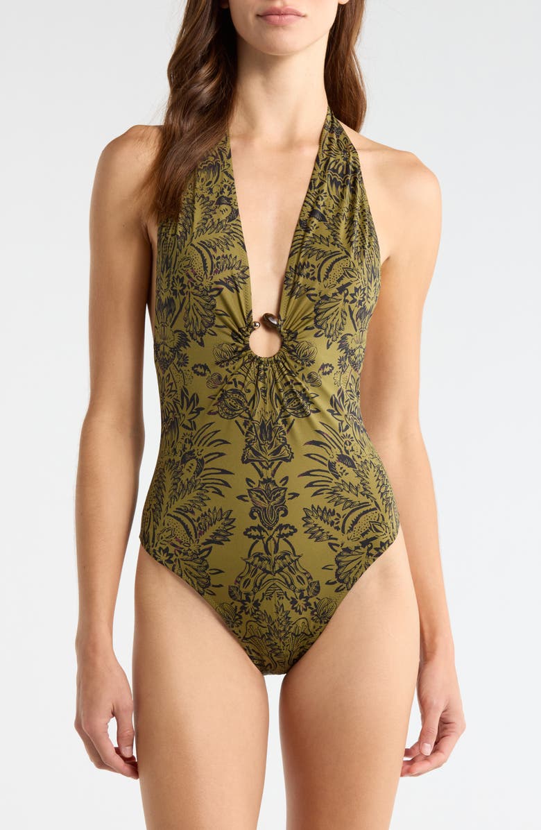 Ulla Johnson Milos One-Piece Swimsuit, Main, color, Olive Flora