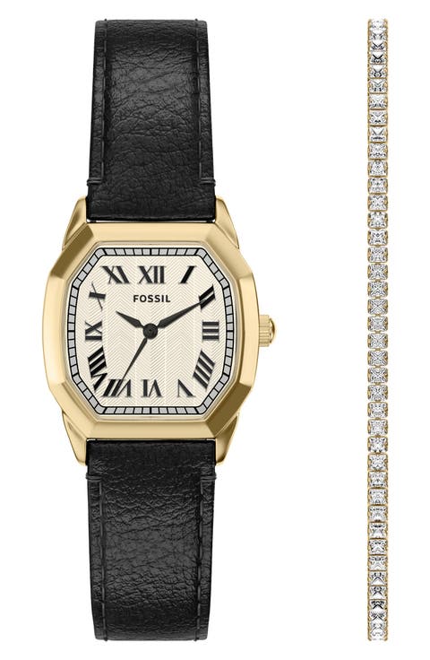 Harlow Leather Watch & Bracelet Gift Set