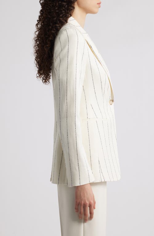 Shop Hugo Boss Boss Jia Pinstripe Linen Blend Blazer In Ivory/navy Pinstripe
