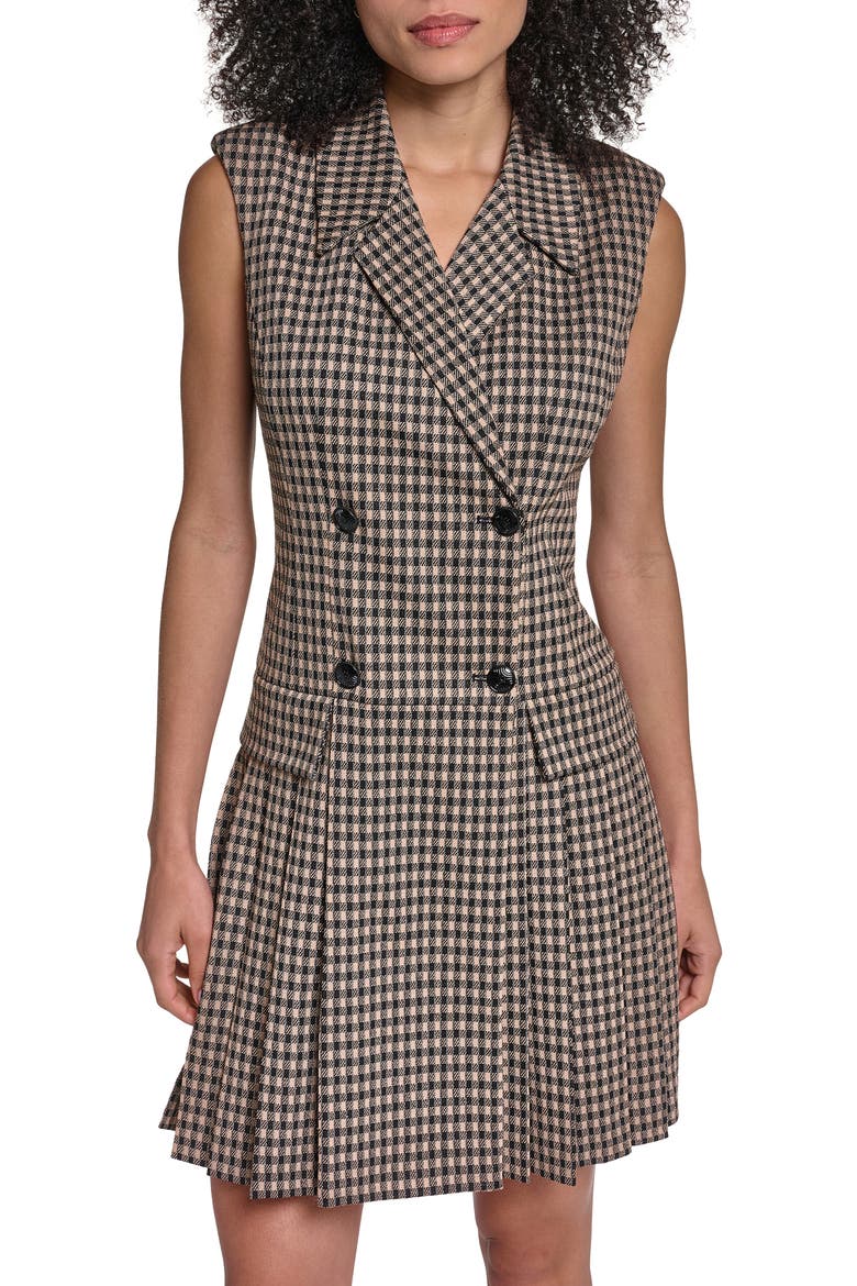 Metallic Pleated Sleeveless Dress, Alternate, color, BROWN BLACK MULTI