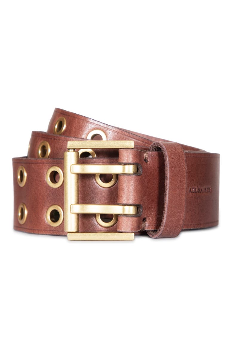 Leather Eyelet Belt, Alternate, color, BROWN