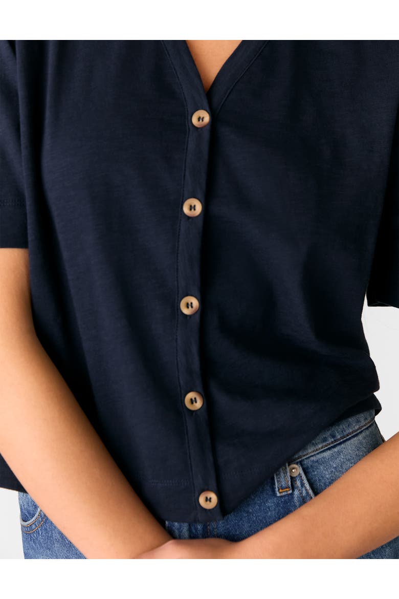 Ella V-Neck Button Through Top, Alternate, color, Navy