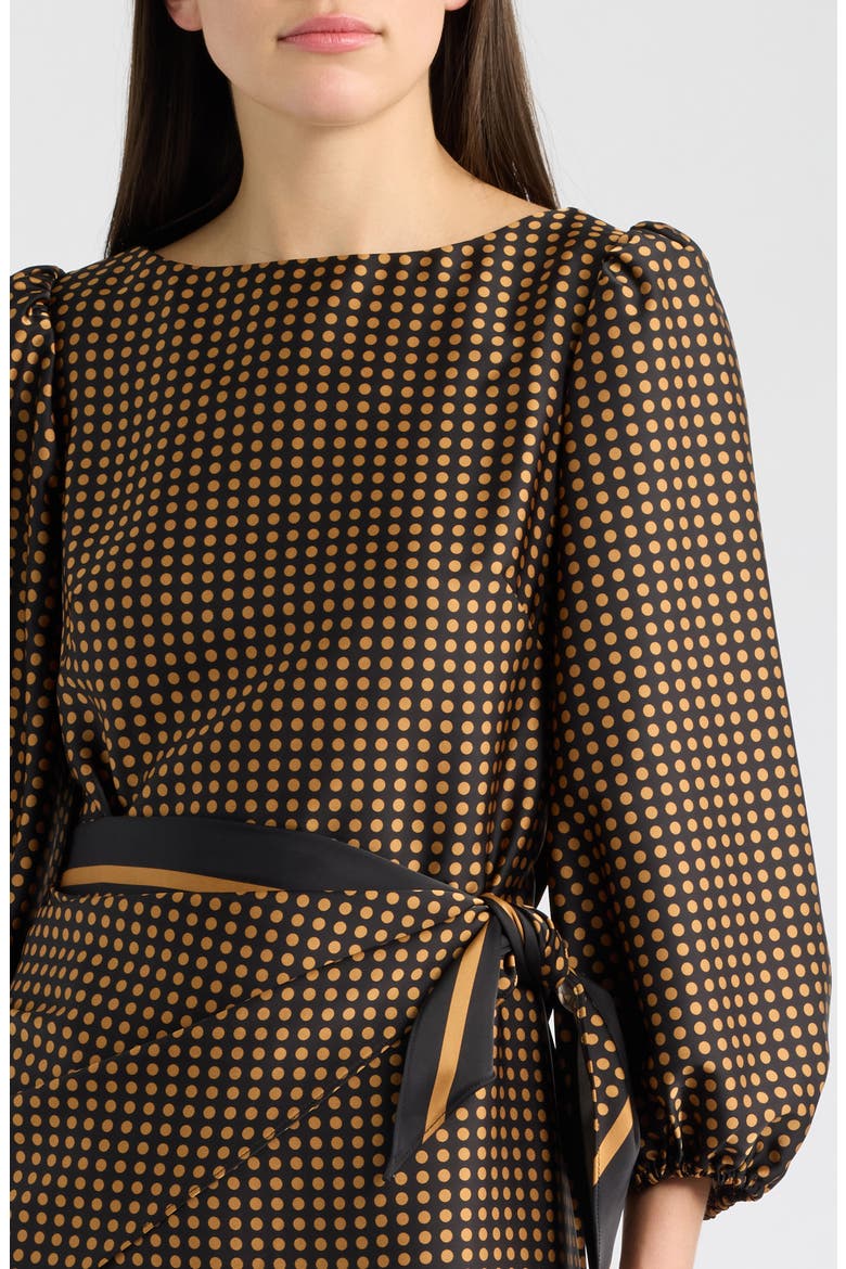 Polka Dot Balloon Sleeve Maxi Dress, Alternate, color, BLACK COGNAC