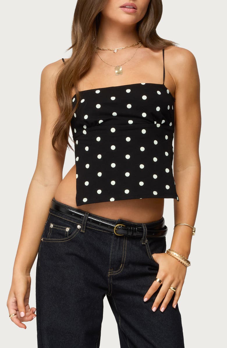 EDIKTED Jinx Dot Open Back Crop Tank, Main, color, Black-And-White