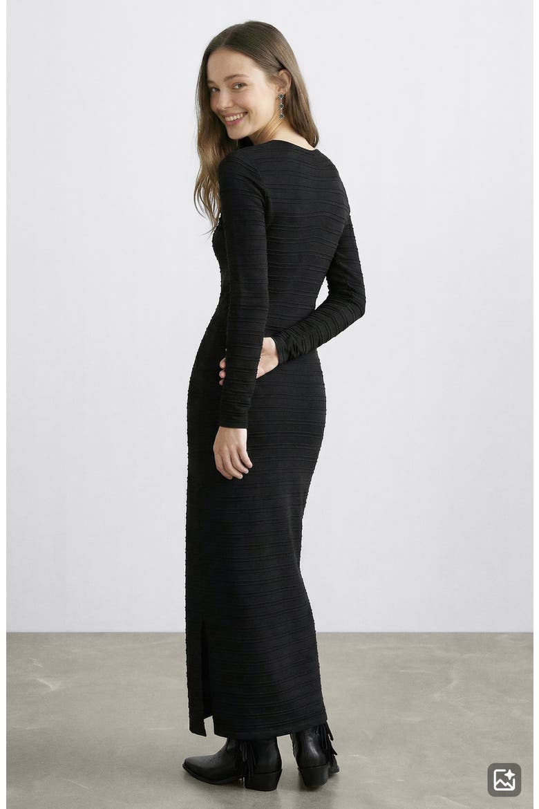 Texture Long Sleeve Knit Maxi Dress, Alternate, color, CHARCOAL