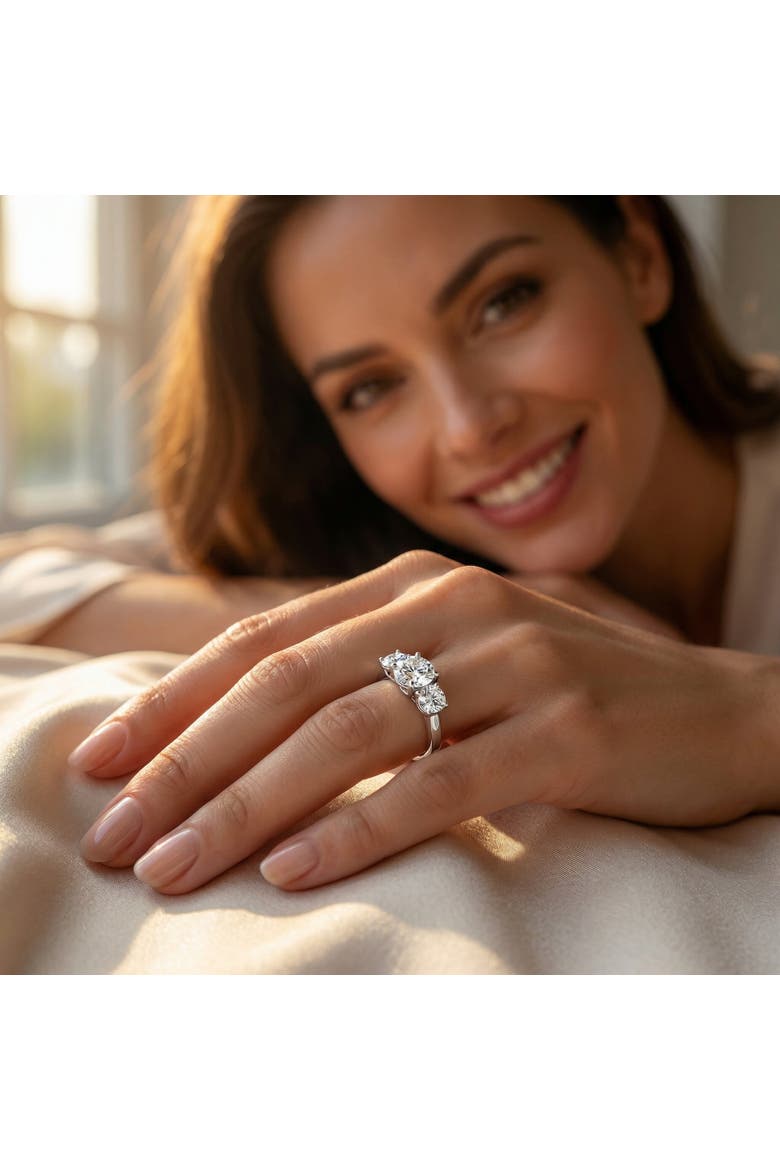 5 1/2Ct Three Stone Lab Grown Diamond Engagement Ring or Gold, Alternate, color, 10k White Gold