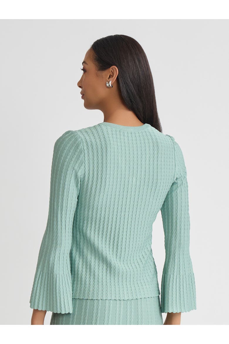 Scalloped Ribbed Knit Bell Sleeve Top, Alternate, color, Mystic Green