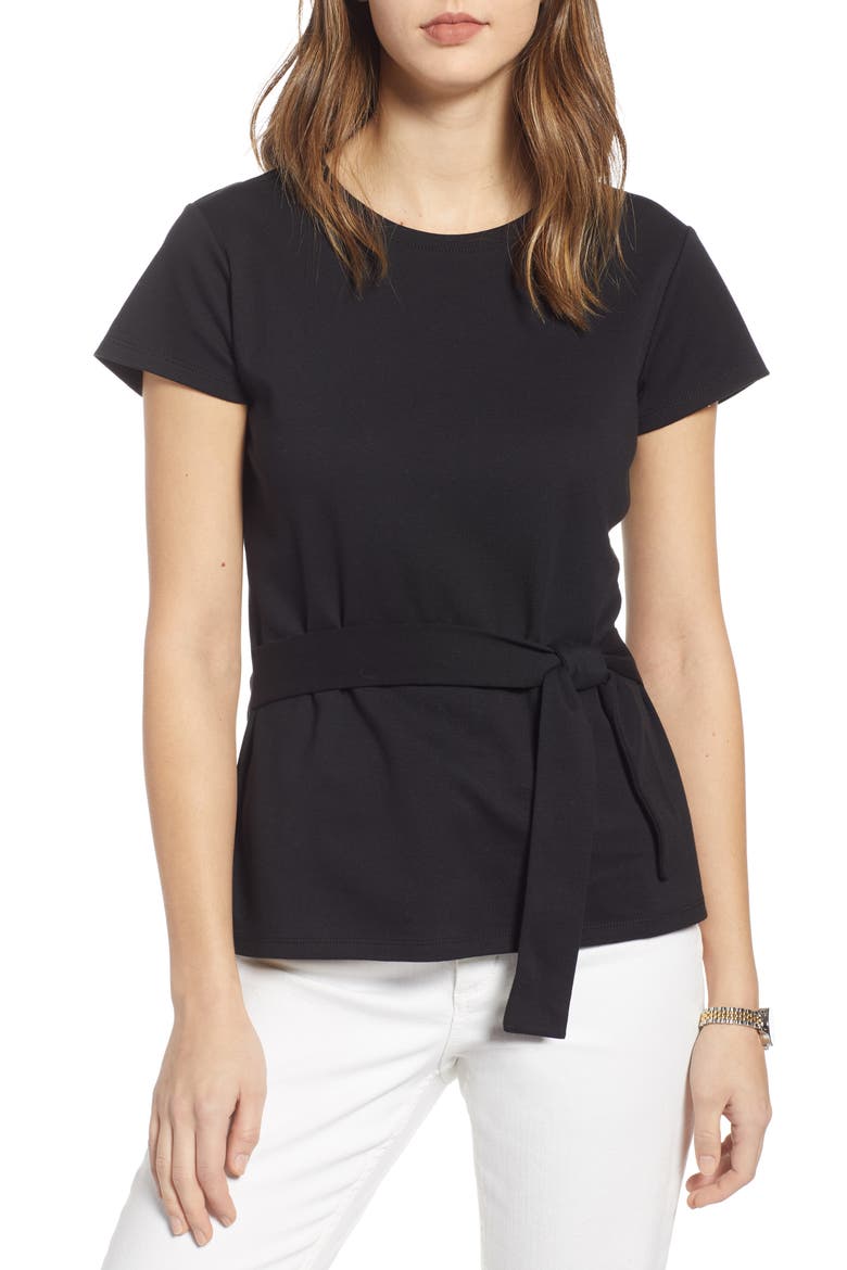 Tie Waist Tee, Main, color, BLACK