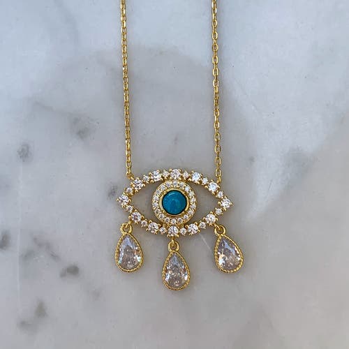 Gemma Azzurro Teardrop Turquoise  Evil Eye Necklace In Blue