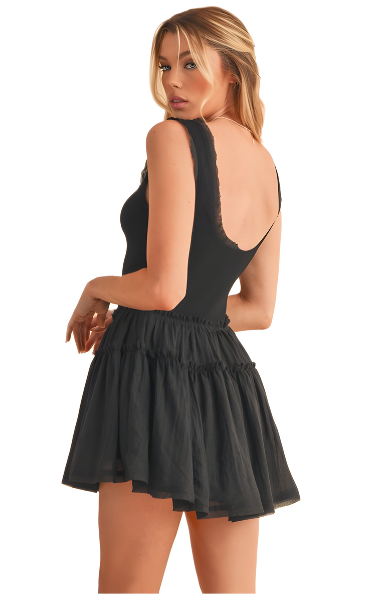 Knit and Lounge Sleeveless Tiered Skirt Scallop Neckline Dress, Alternate, color, Black