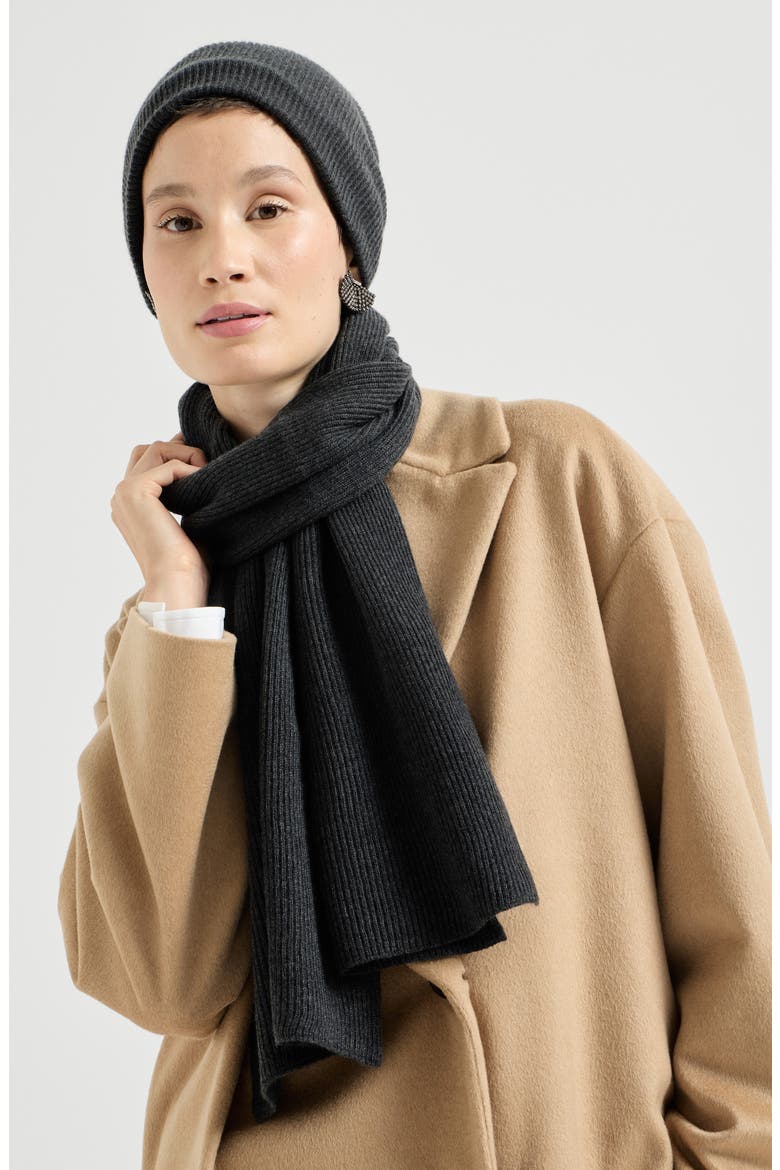 Cashmere English rib knit scarf, Alternate, color, Lignite Grey