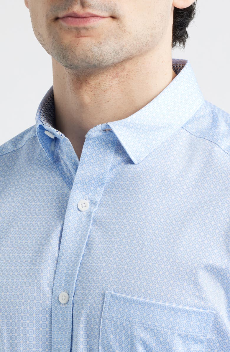 Johnston & Murphy Logan Print Button-Up Shirt, Alternate, color, Blue Layered Diamond