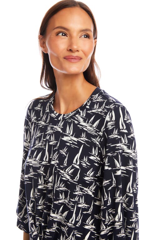 Karen Kane Sailboat Print Flare Sleeve Shirt In Black