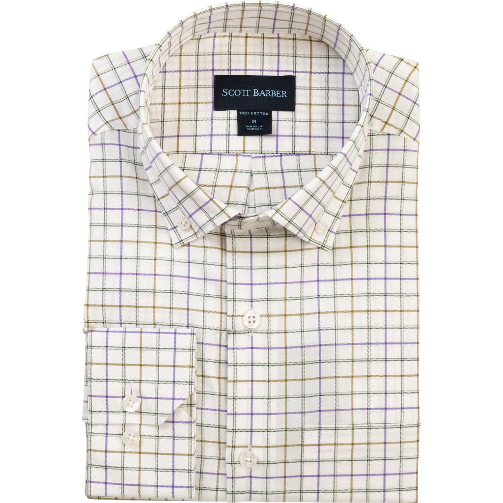 Scott Barber Windowpane Prep Cotton Twill Button-down Shirt In White