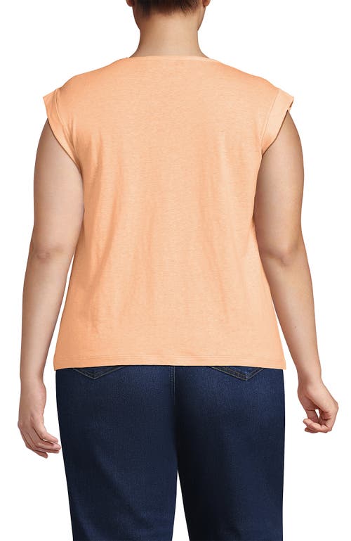 Lands' End Linen Blend Cap Sleeve Gathered Shoulder Tee