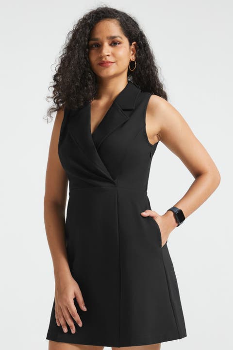 Surplice Lapel Sleeveless Knit Dress Stretch Ponte