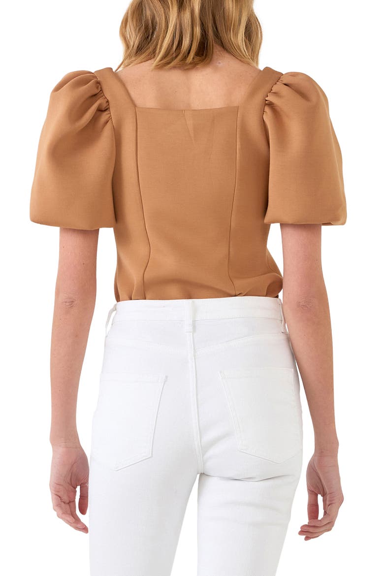 Scuba Knit Puff Sleeve Top, Alternate, color, TAN