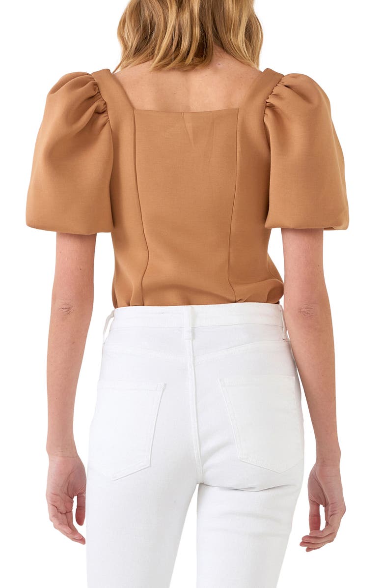 English Factory Scuba Knit Puff Sleeve Top, Alternate, color, Tan