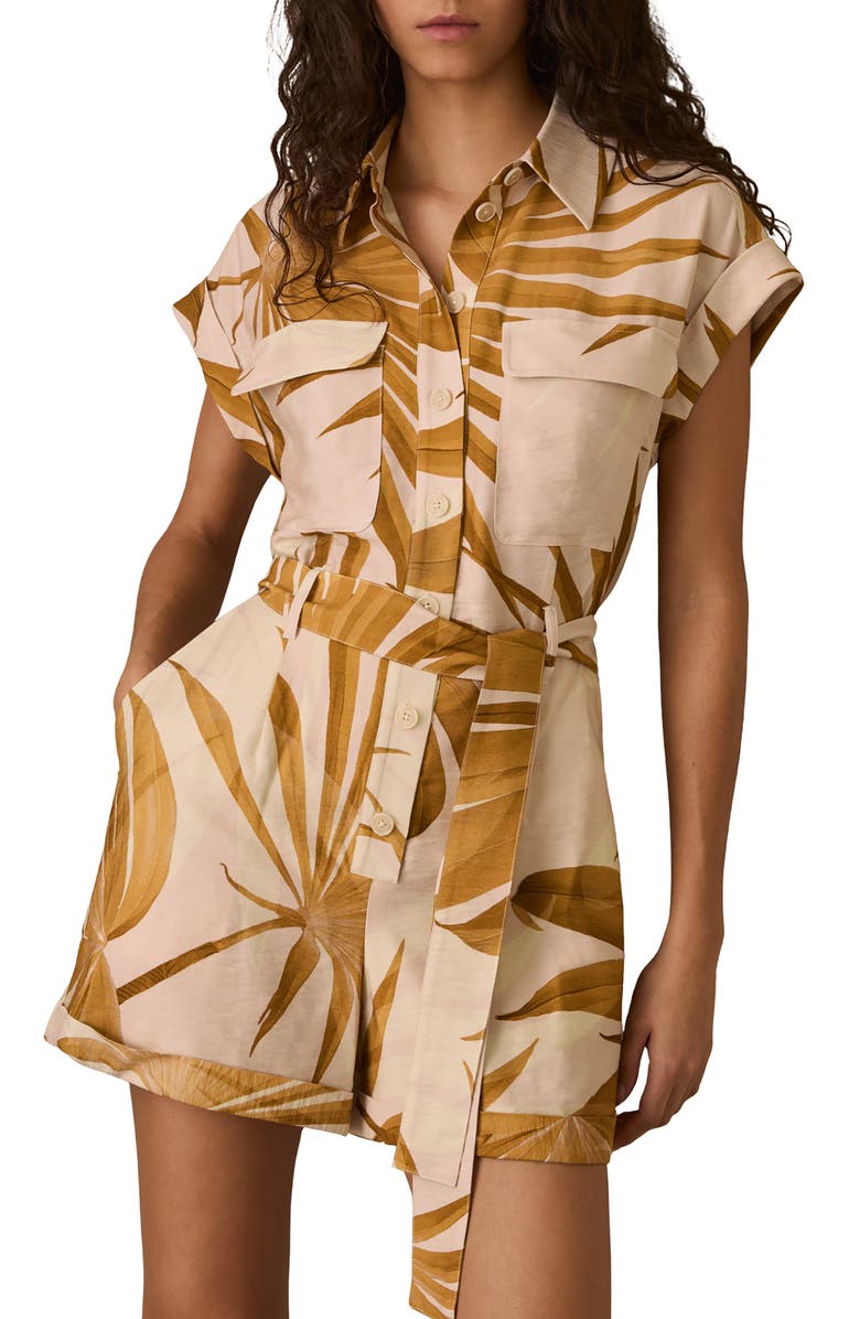 Reiss Harri Print Belted Romper, Alternate, color, Neutral