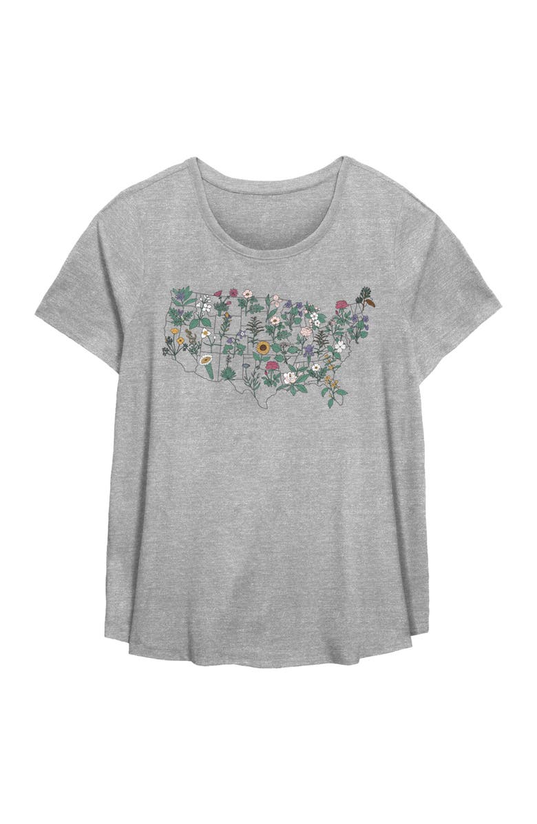 Lost Gods Women's Lost Gods State Flower Map  Graphic T-Shirt, Main, color, Heather Gray