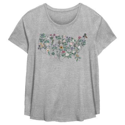 Women's Lost Gods State Flower Map  Graphic T-Shirt