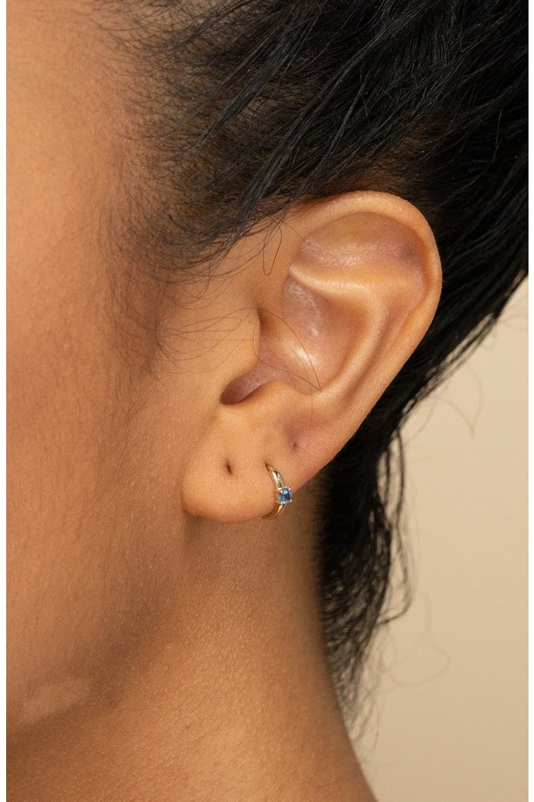 Single Colored Mini Hoop Earring, Alternate, color, 10k Gold / Lab White Sapphire