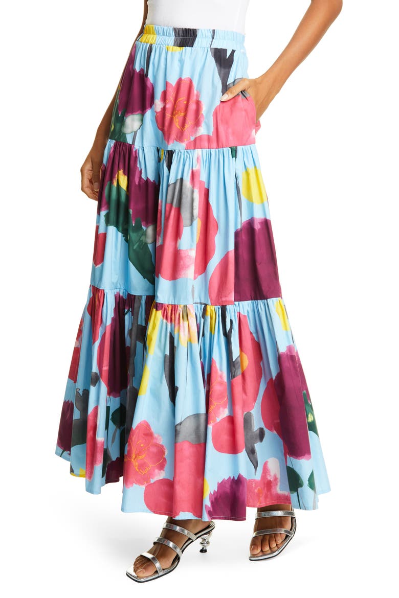 Big Print Convertible Tiered Cotton Maxi Skirt, Main, color, PROM AZZURRO