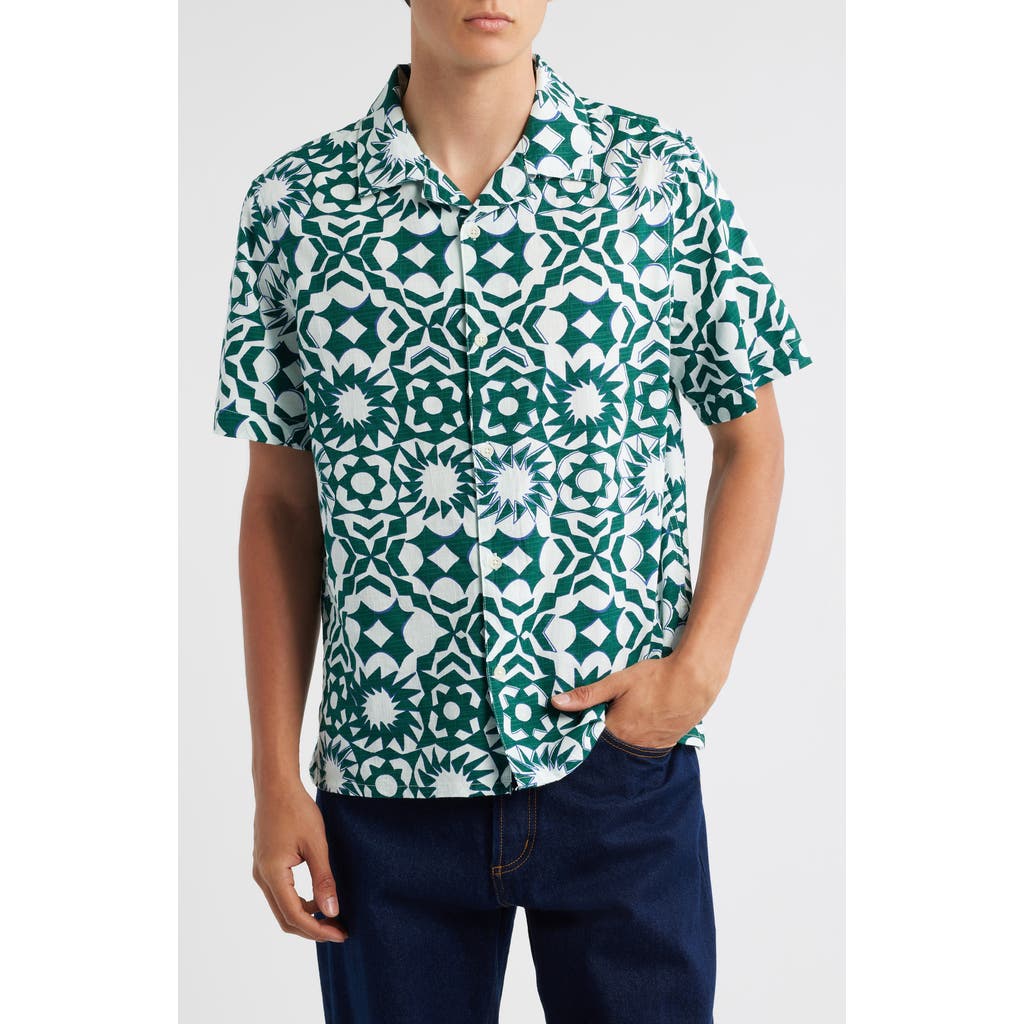 Wax London Didcot Printed Cotton Shirt In Green