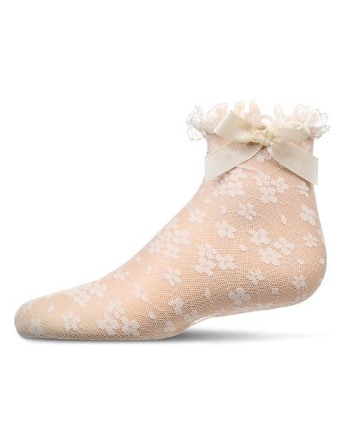 Floral Lace Bow Trim Ankle Sock (Baby)