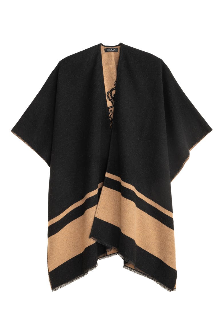 Crest Jacquard Ruana, Alternate, color, Black/Camel