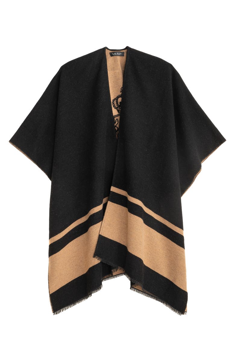 Lauren Ralph Lauren Crest Jacquard Ruana, Alternate, color, Black/Camel