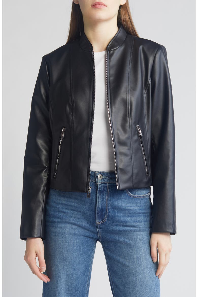 Faux Leather Jacket, Alternate, color, BLACK