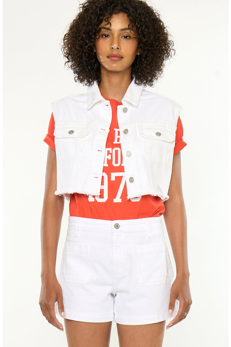 Shay Cropped 90s Denim Vest, Main, color, White