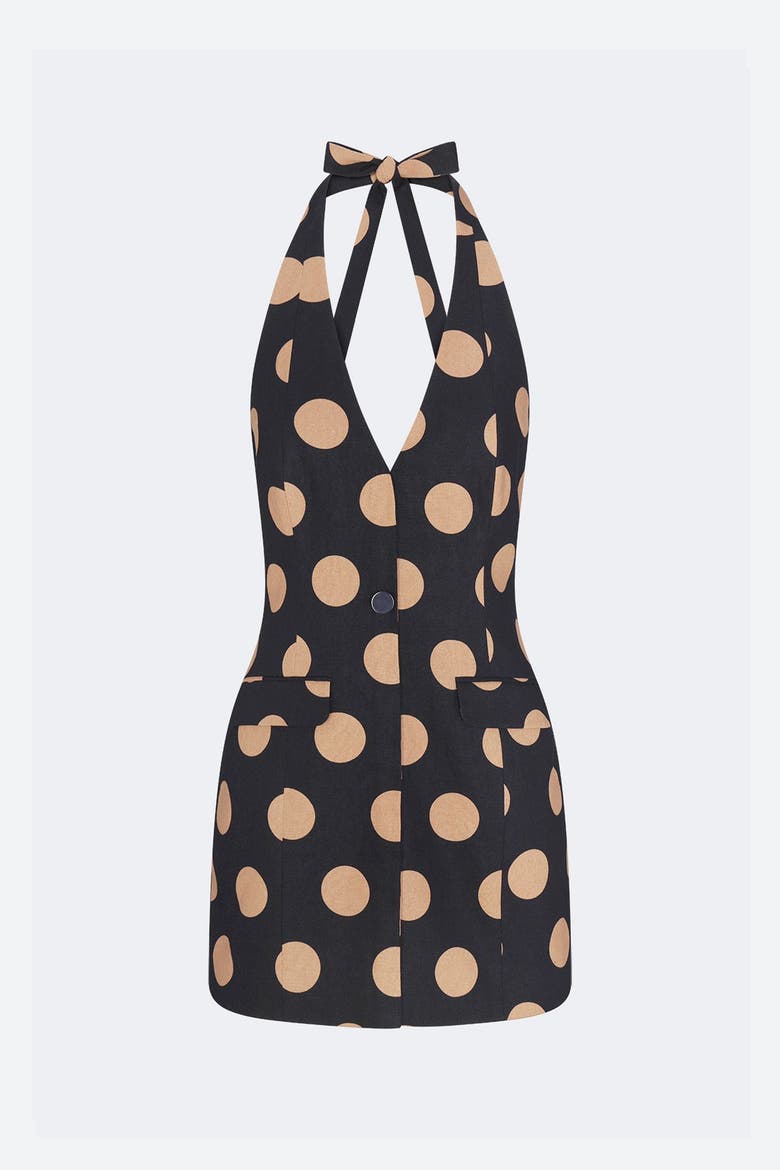 Kirra Linen Mini Dress, Main, color, Black Tan/Polka Dot