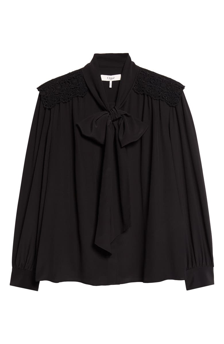 Chloé Pussybow Silk Crêpe de Chine Shirt, Alternate, color, Black